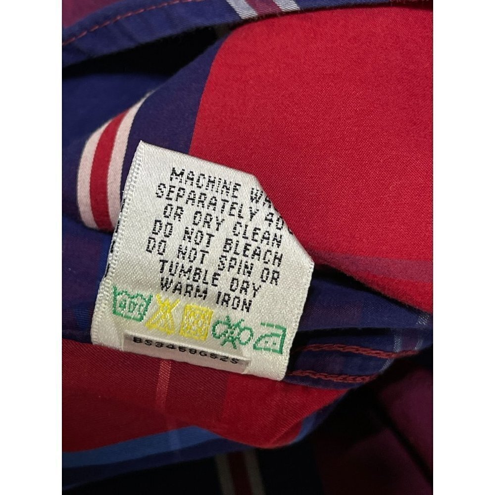 Bugatchi Men's Casual Button Front Shirt Red Navy Blue Plaid Shaped Fit Size XL - Picture 6 of 6
